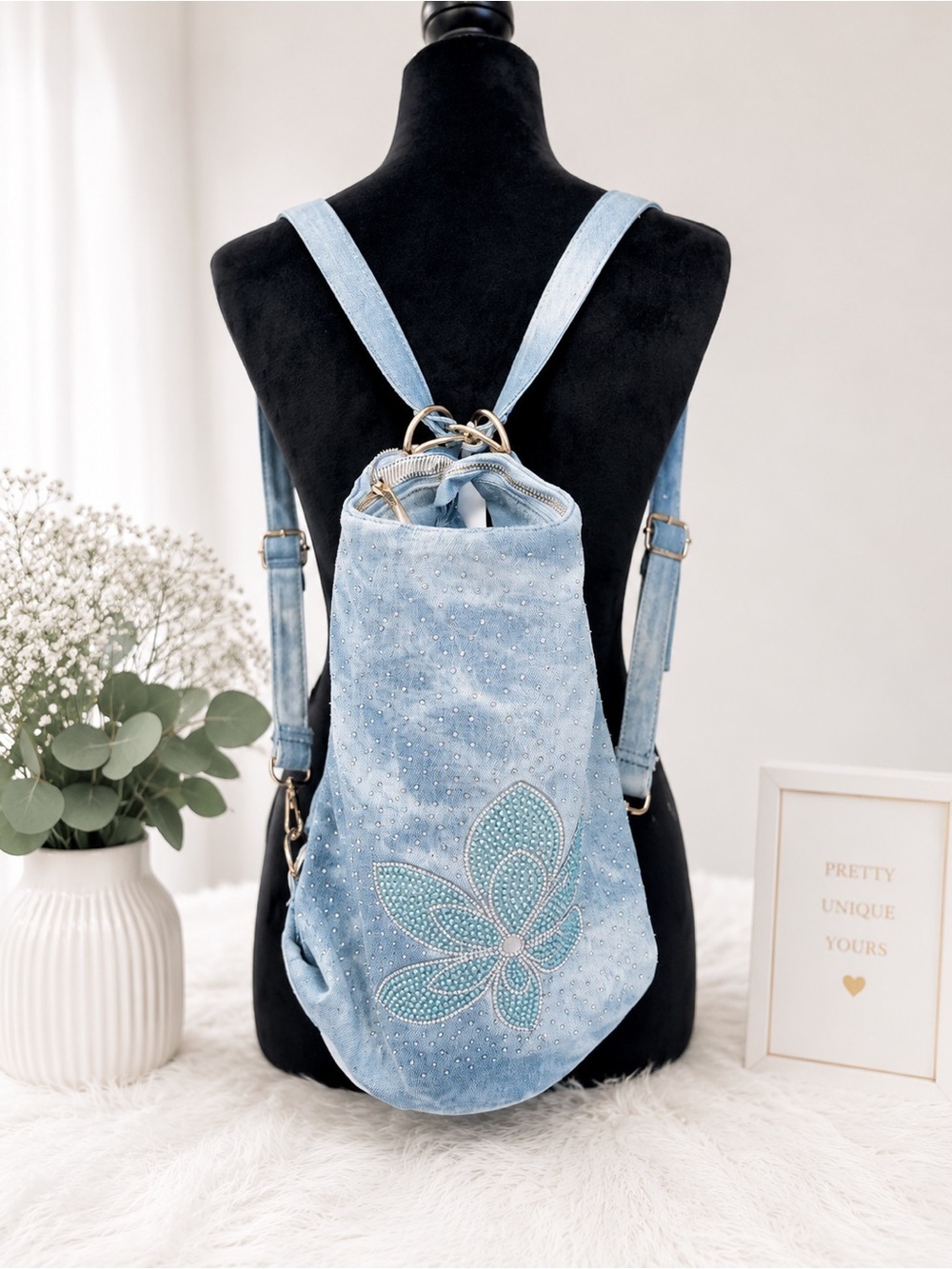Casual Blue Floral Studded Hobo Bag by Manocchio - Picture 5 of 6